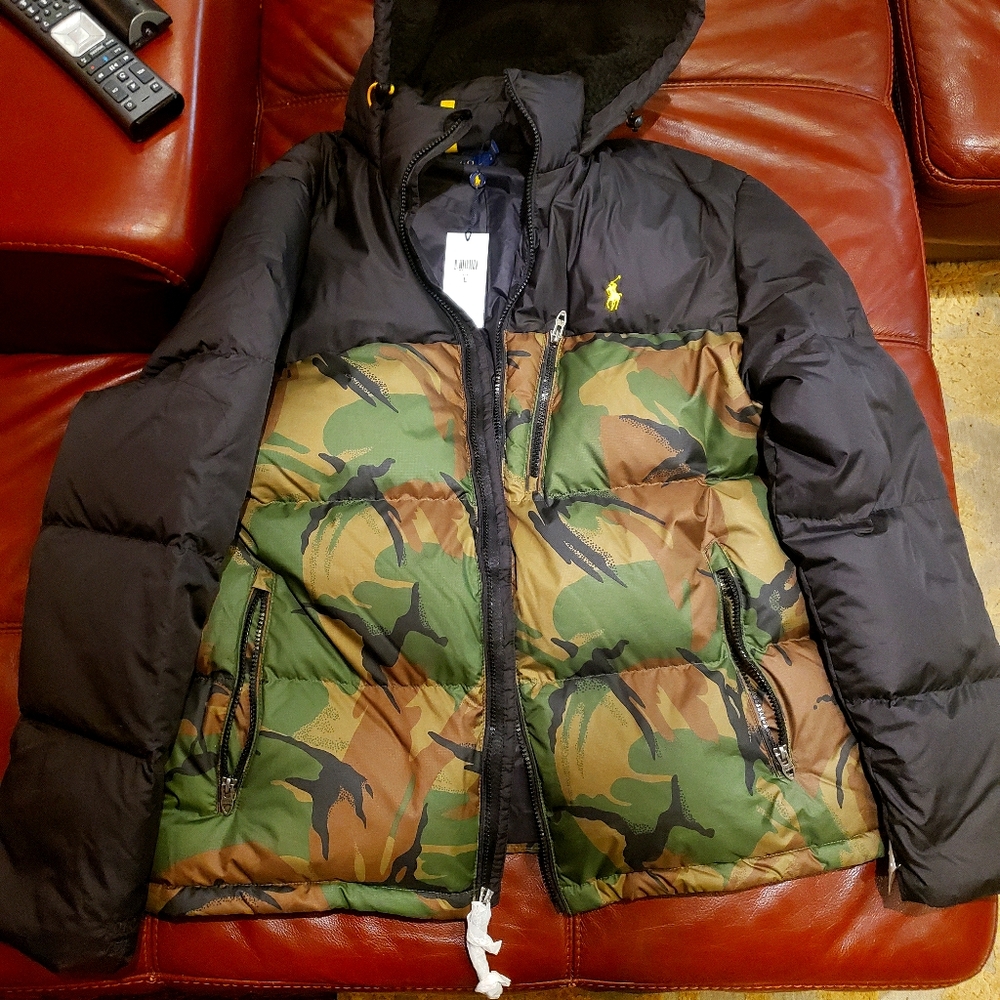 LARGE "Down"Jacket "RALPH LAUREN" BLK/CAMO/YLW